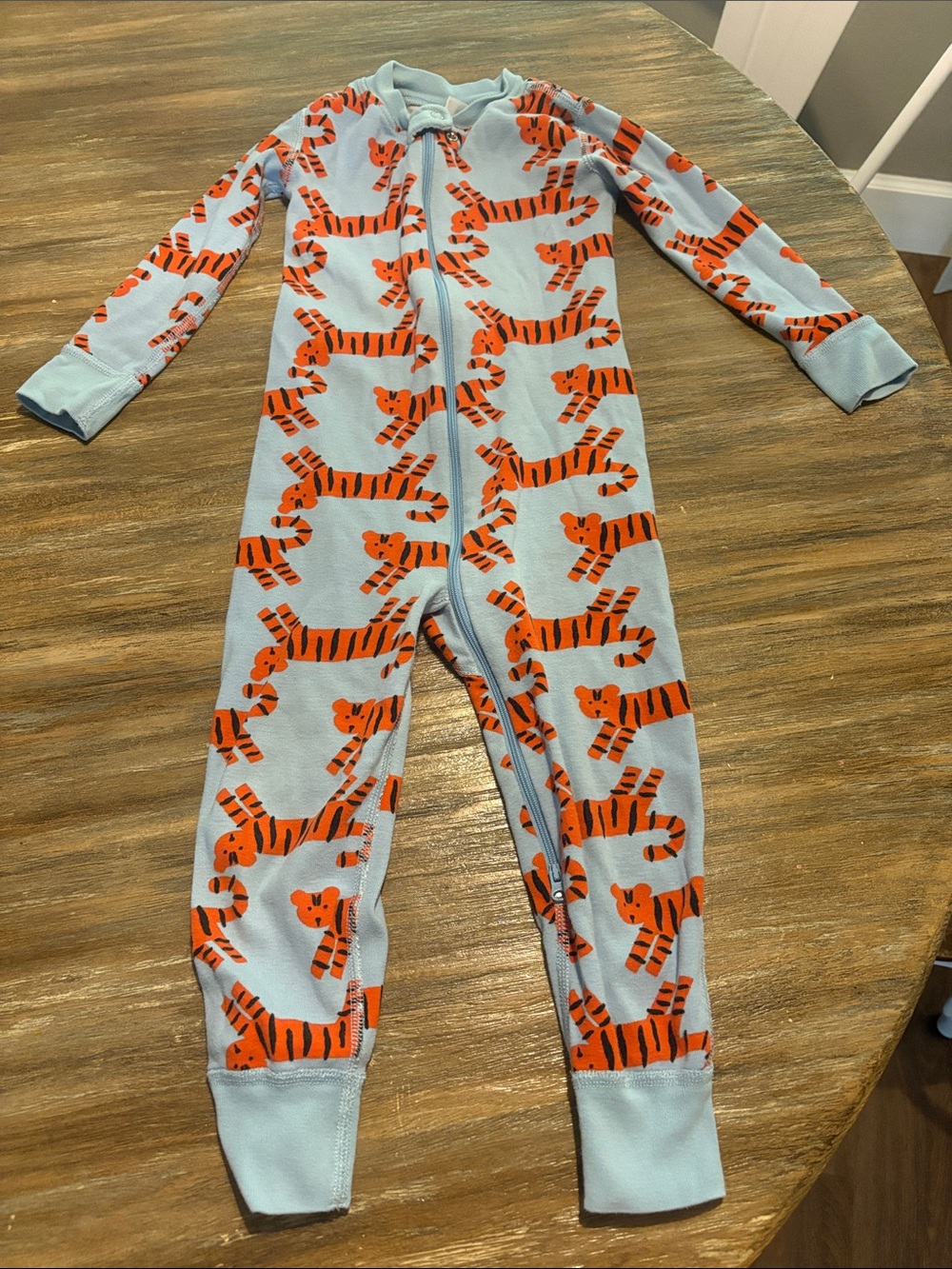 Hanna andersson Kids Light Blue Tiger Print One-Piece Pajamas